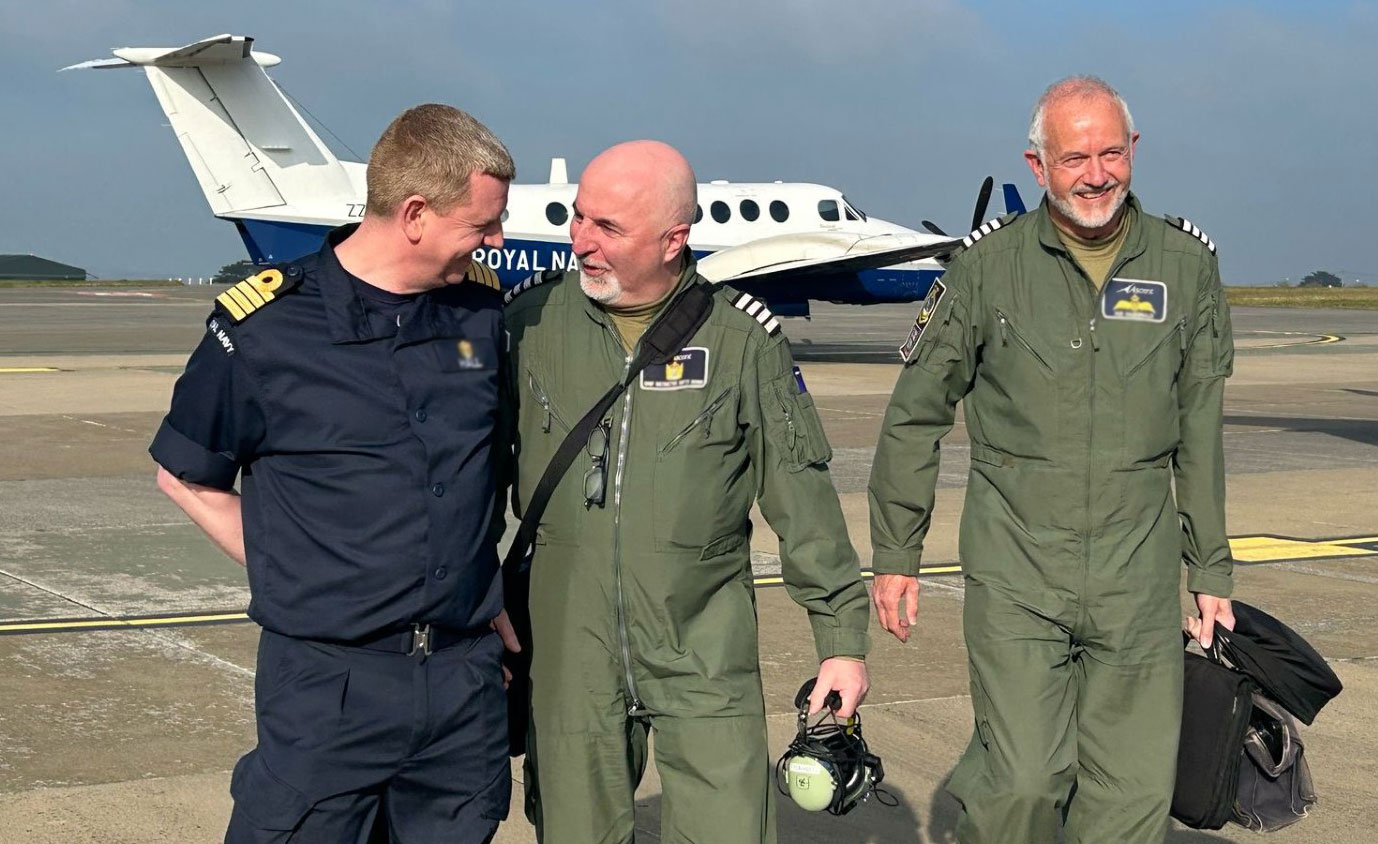 Stephen Beirne and Ian McDonald with Captain James Hall